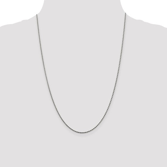 Sterling Silver Rhodium 1.5mm Diamond-cut Rope Chain