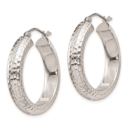 Sterling Silver Diamond-cut Hoop Earrings