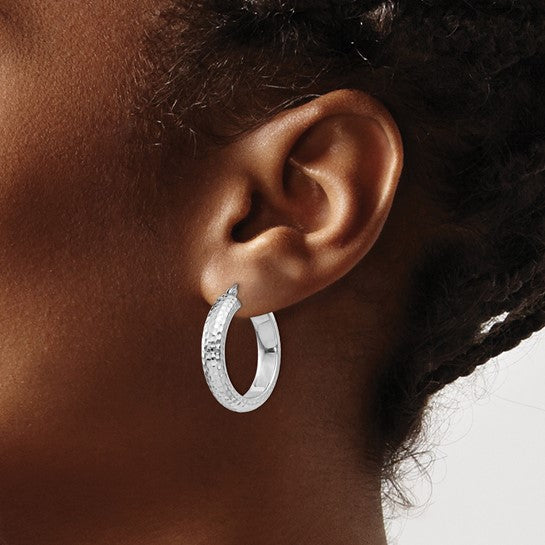 Sterling Silver Diamond-cut Hoop Earrings