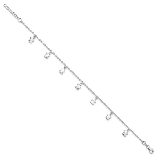 Sterling Silver Polished Dangle Turtle Anklet