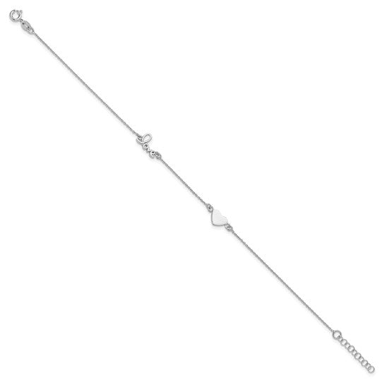 Sterling Silver Rhodium-plated Heart and LOVE Anklet