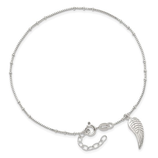 Sterling Silver Polished Wing Dangle Anklet