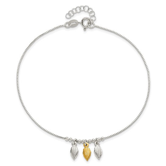 Sterling Silver Gold-tone Polished Feather Anklet