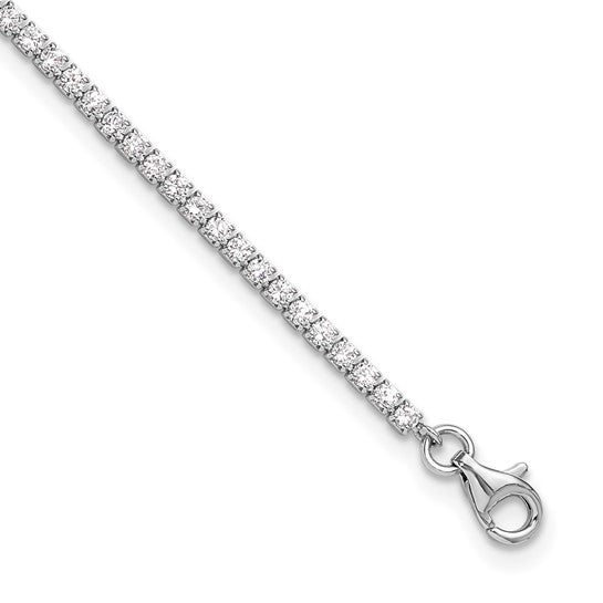 Sterling Silver Rhodium-plated 2mm CZ Tennis Anklet