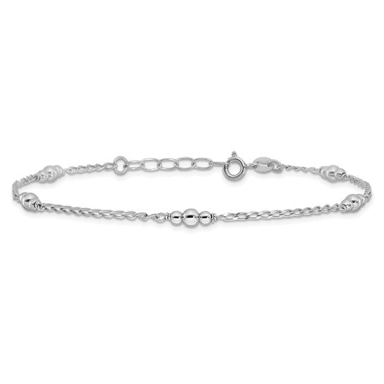 Sterling Silver Rhodium-plated Polished Beaded 9-10 Adj.