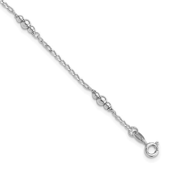 Sterling Silver Rhodium-plated Polished Beaded 9-10 Adj.