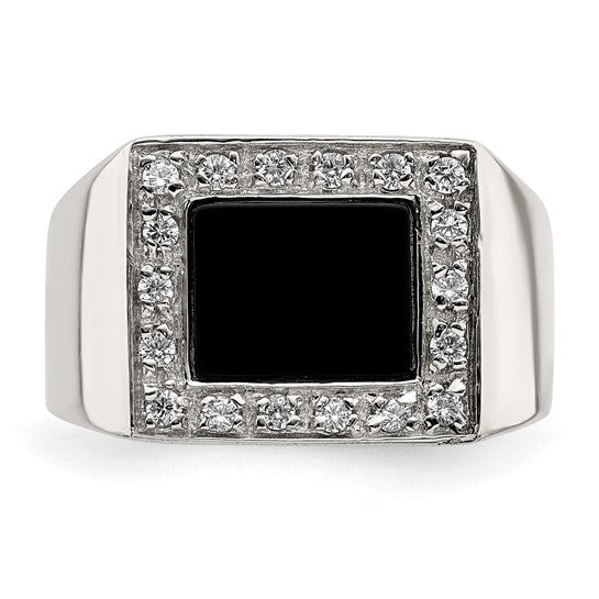 Sterling Silver RP Men's CZ & Onyx Ring
