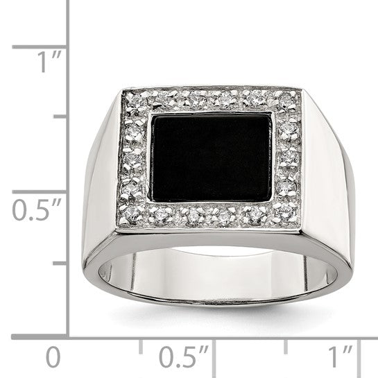 Sterling Silver RP Men's CZ & Onyx Ring