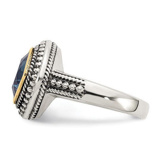 Shey Couture Sterling Silver with 14K Accent Antiqued London Blue Topaz Ring