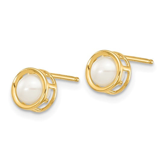 14K Bezel Freshwater Cultered Pearl Earring