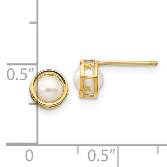 14K Bezel Freshwater Cultered Pearl Earring