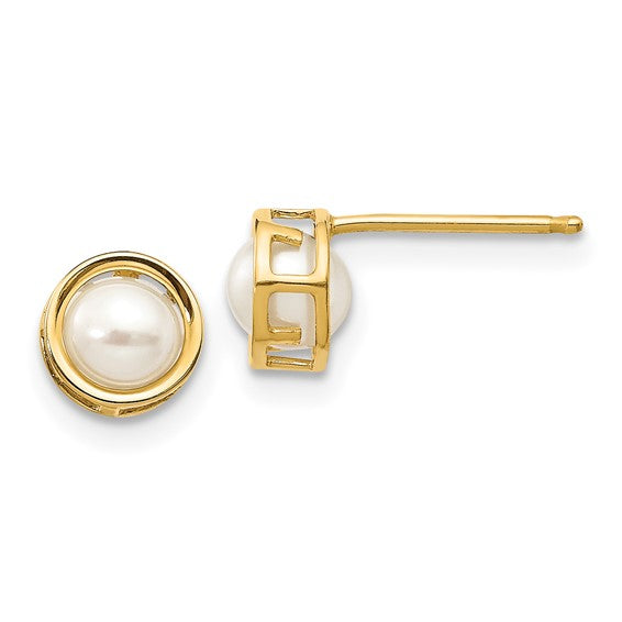 14K Bezel Freshwater Cultered Pearl Earring