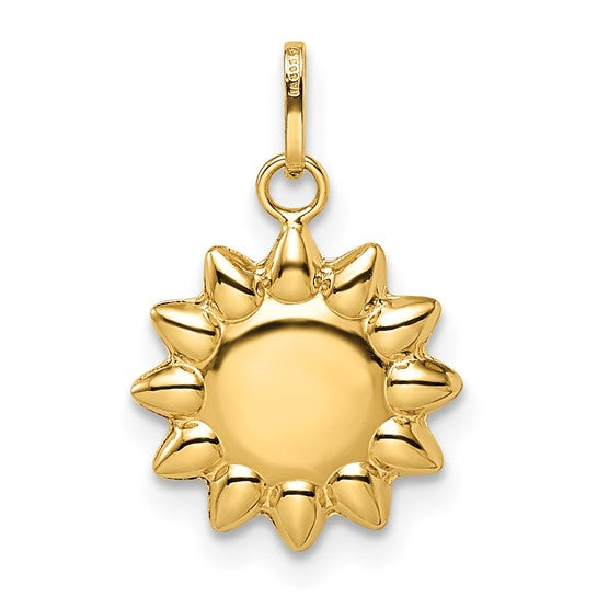 10K Yellow Gold Polished Puffed Sun Charm