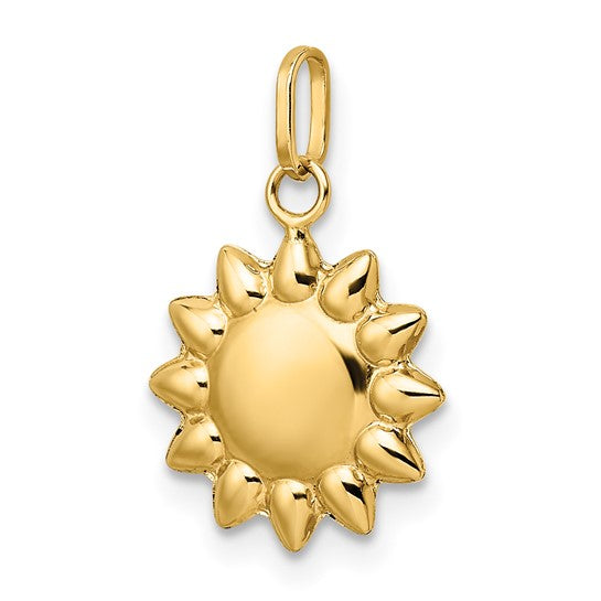 10K Yellow Gold Polished Puffed Sun Charm