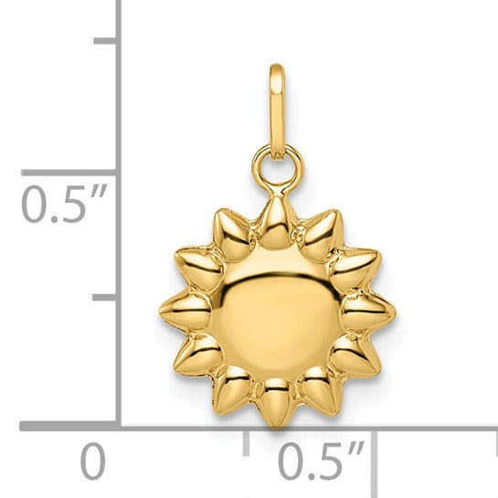 10K Yellow Gold Polished Puffed Sun Charm