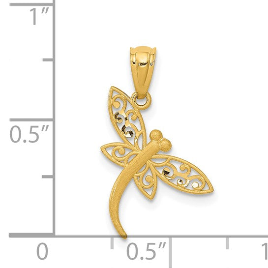 14k Satin Diamond-Cut Dragonfly Charm