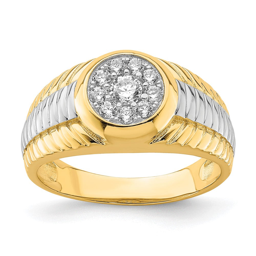 10K w/ Rhodium CZ Mens Ring