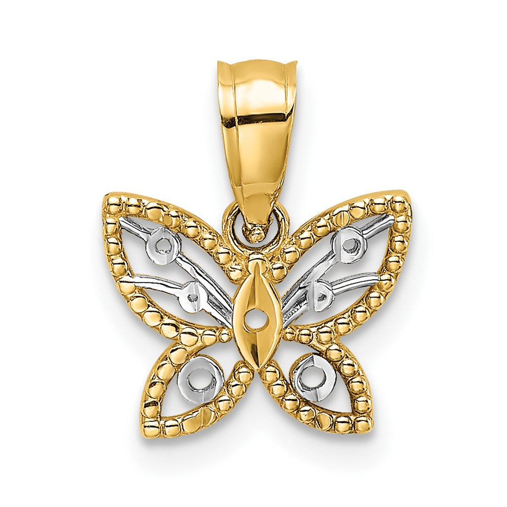 10k w/ Rhodium Mini Dia Cut Butterfly Charm