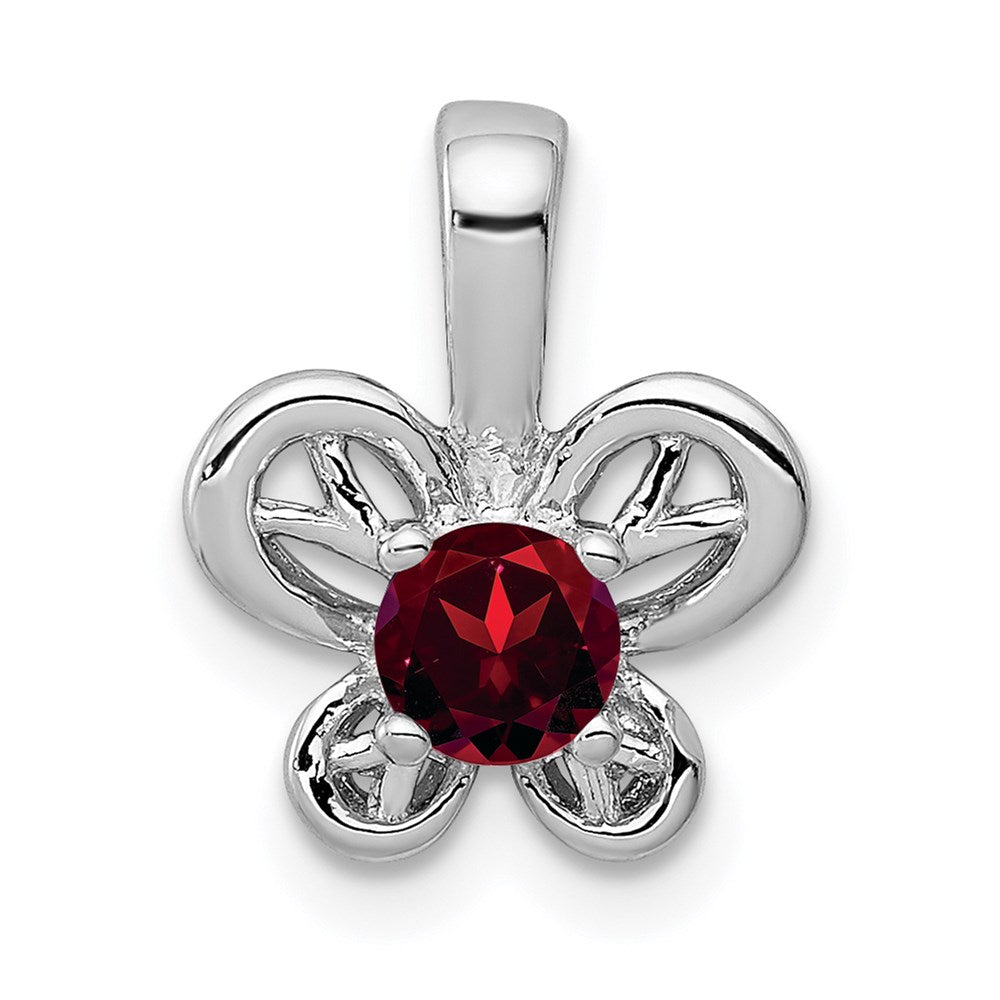 Sterling Silver Rhodium-plated Butterfly Garnet Pendant