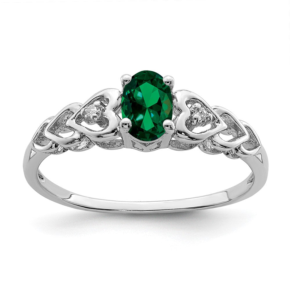 Sterling Silver Rhodium-plated Lab Created Emerald & Diamond Ring