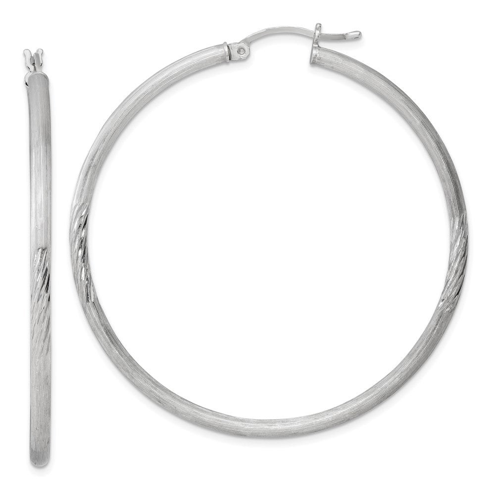 Sterling Silver 2.5mm Polished/Satin Diamond-cut Hoop Earrings