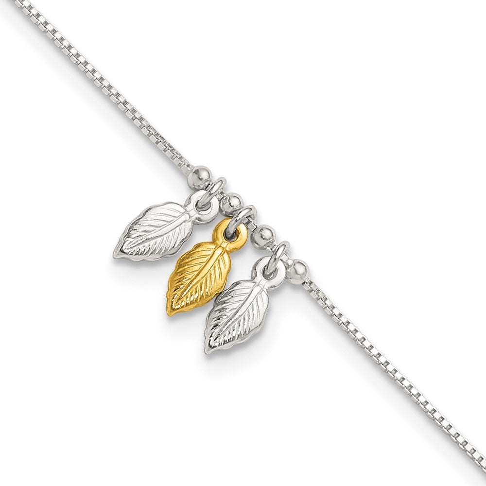Sterling Silver Gold-tone Polished Feather Anklet