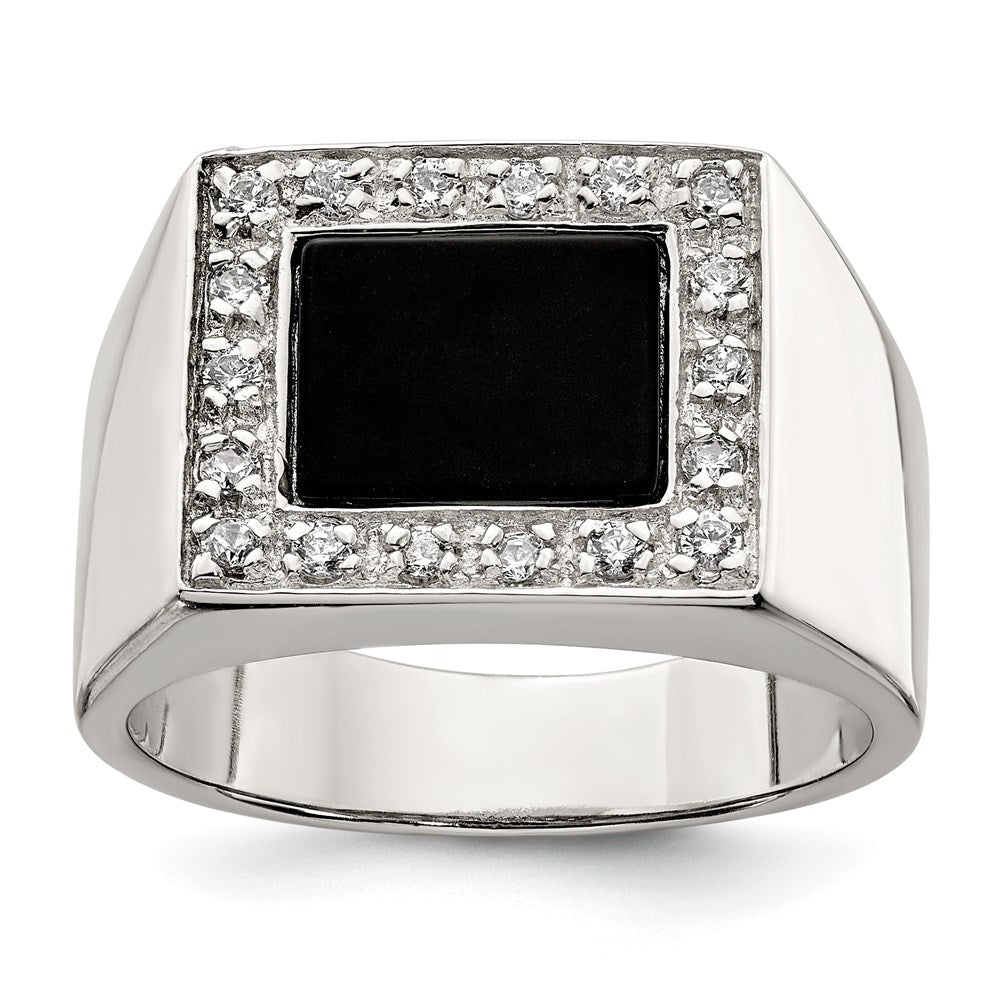 Sterling Silver RP Men's CZ & Onyx Ring