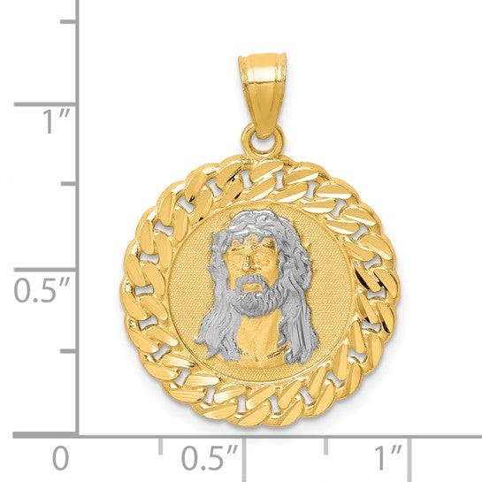 10K Rhodium Jesus Face Pendant