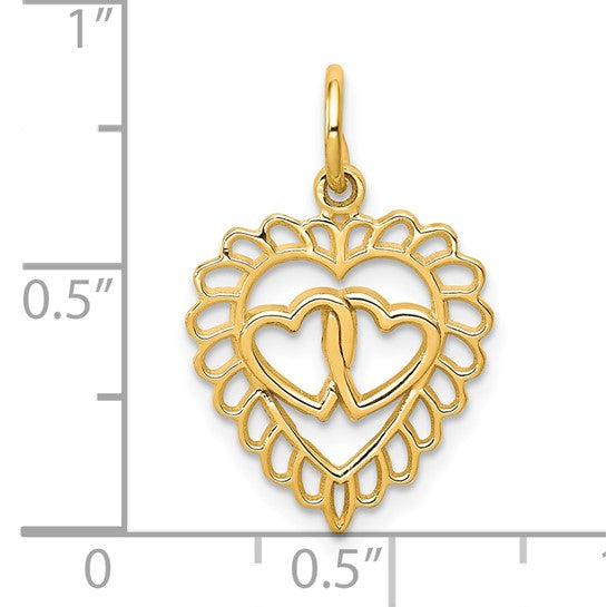 10K Double Heart Charm