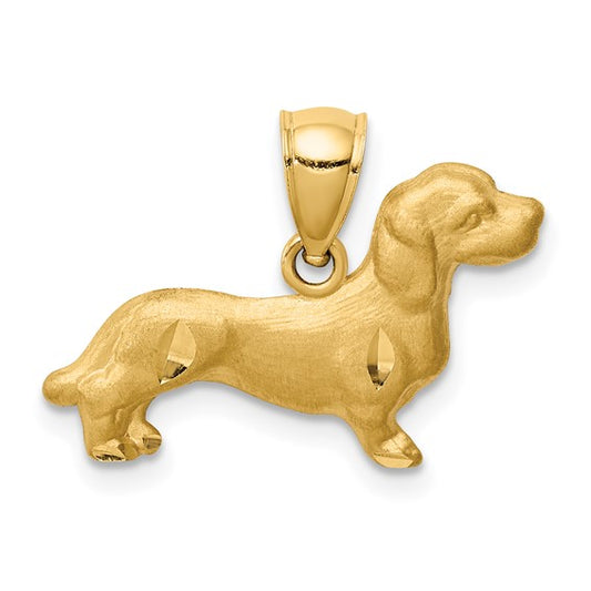 10K Yellow Diamond-Cut Dachshund Charm