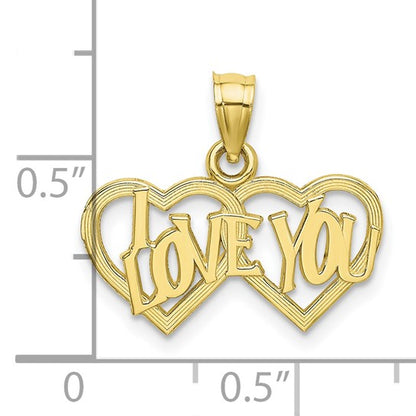 10K I LOVE YOU Double Heart Charm