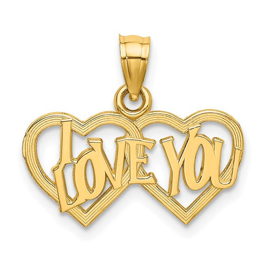 10K I LOVE YOU Double Heart Charm