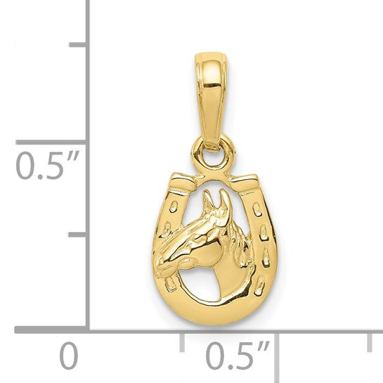 10K Horse Head in Horseshoe Charm