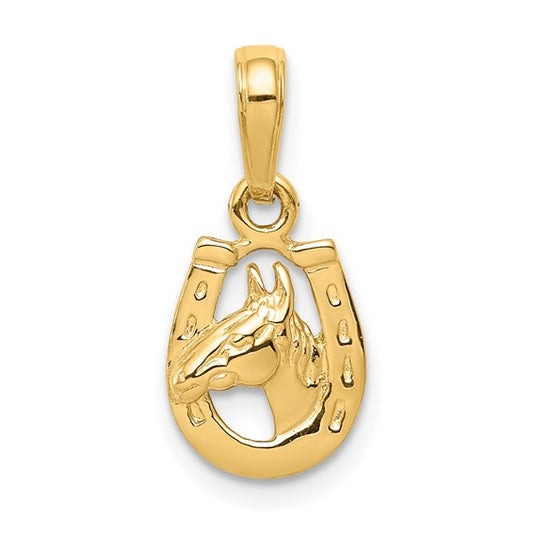 10K Horse Head in Horseshoe Charm