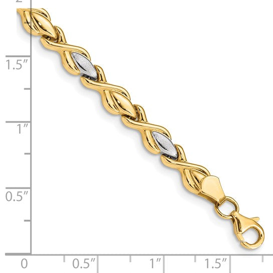 10K w/Rhodium Polished and Satin Link Bracelet