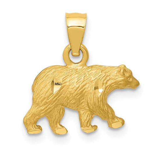 10K Yellow Diamond-Cut Bear Charm