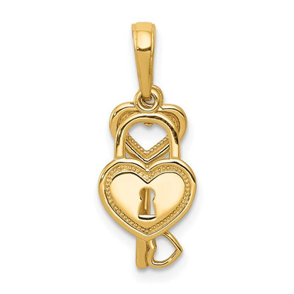 10K Polished Heart Key & Lock Charm