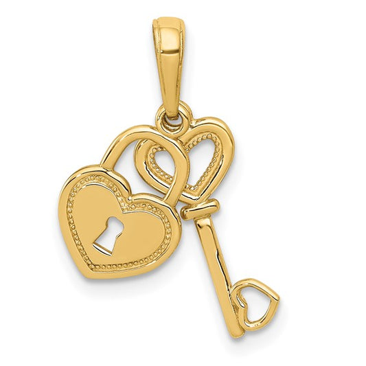 10K Polished Heart Key & Lock Charm