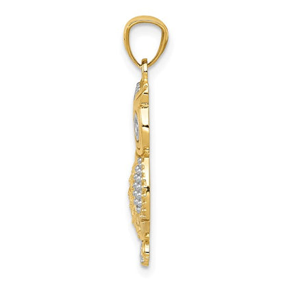 10K Yellow Gold & Rhodium Polished & Textured Owl Pendant