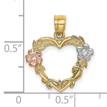 10K Two-tone w/White Rhodium Flower In Heart Charm