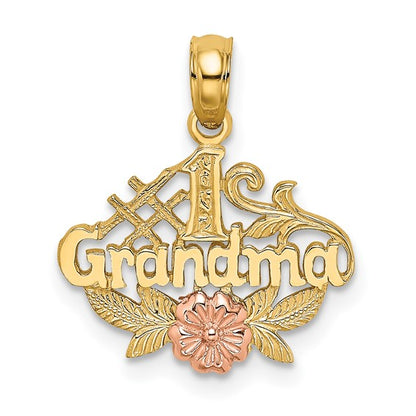 10K Two-Toned #1 GRANDMA With Flower Charm