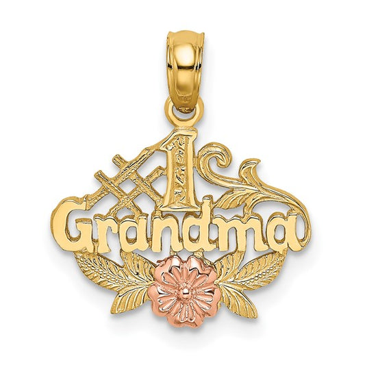 10K Two-Toned #1 GRANDMA With Flower Charm