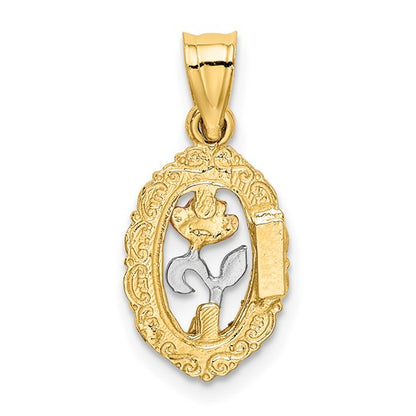 10K Two-Toned Rose In Oval Frame Charm