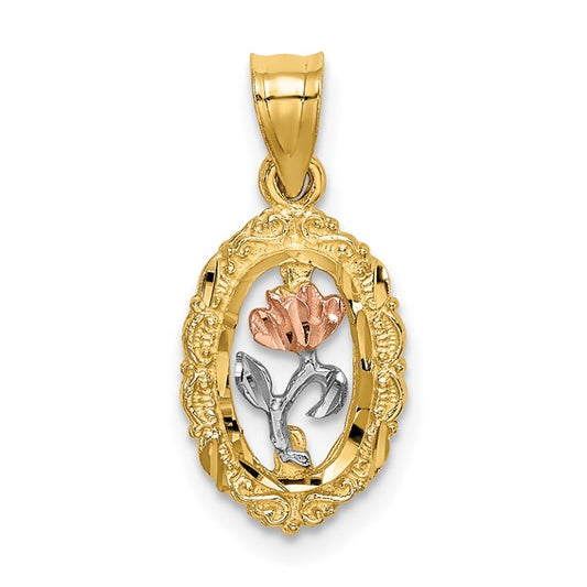 10K Two-Toned Rose In Oval Frame Charm