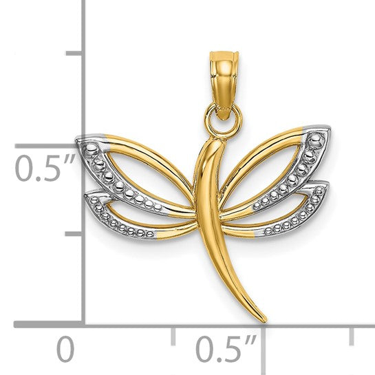 10K w/ Rhodium Textured Dragonfly Charm