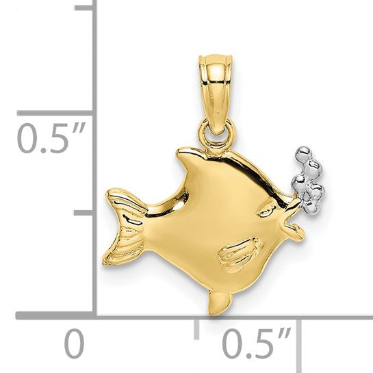 10K & Rhodium 2-D Fish with Bubbles Charm