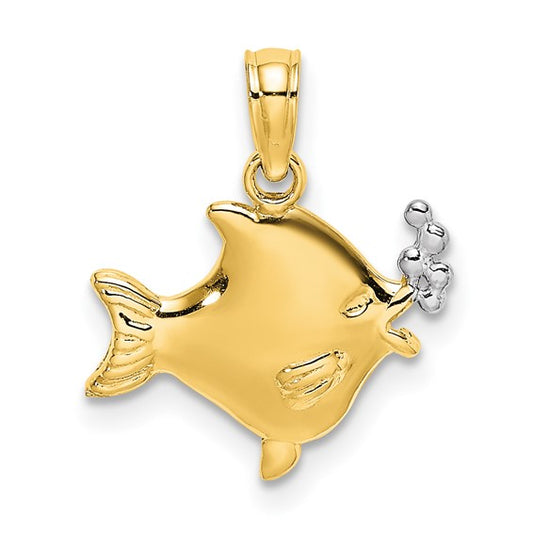 10K & Rhodium 2-D Fish with Bubbles Charm