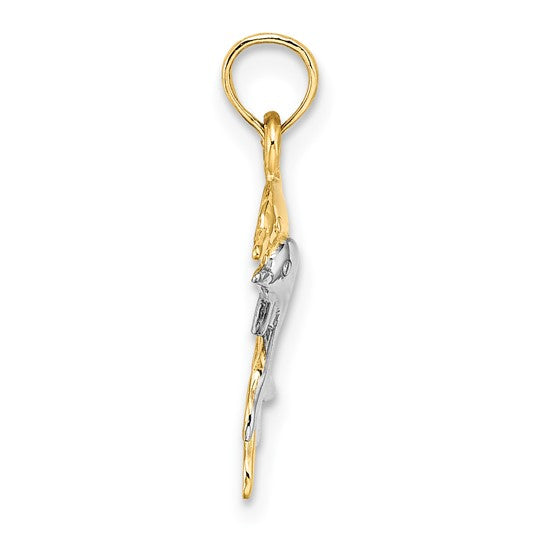 10K Gold w/ Rhodium 2-D Polished Dolphins Charm