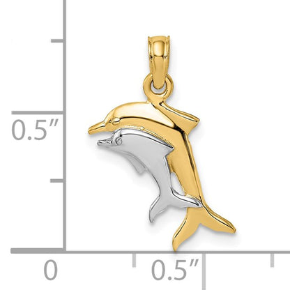 10K Gold w/ Rhodium 2-D Polished Dolphins Charm