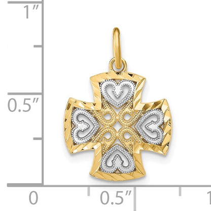 10K Yellow Gold With Hearts & D/C Maltese Cross Charm